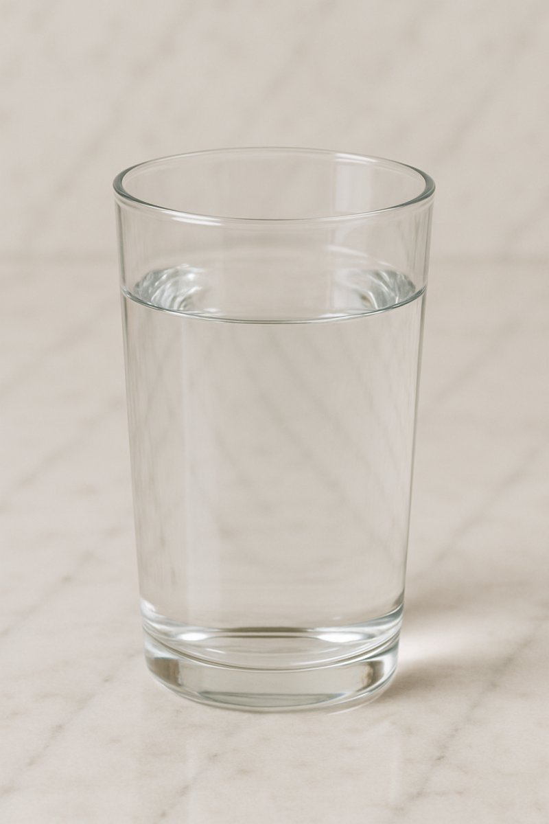 Ein Glas klares Wasser mit Wassertropfen
